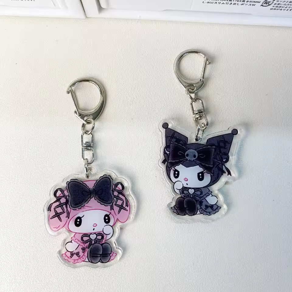 Cute Kuromi and Melody Sanrio Character Keychain, High Quality Bag Charms and Pendant