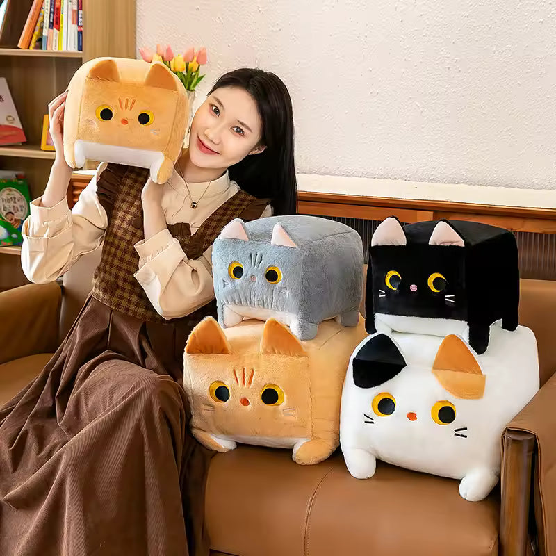 20/25 Cm Super Cute and Fluffy Square Shape Cat Plushie, Come in Many Colors