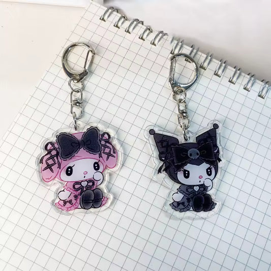 Cute Kuromi and Melody Sanrio Character Keychain, High Quality Bag Charms and Pendant