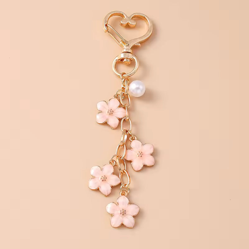 Cute Pearl Flower Keychain, Pedant Charm for Girls, Handbag Decor, Key Holder, Birthday Gifts, Niche