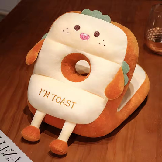 Cute and Soft Double-Sided Toast Pillow Plushie, Hand Warmer, Office Napping Equipment