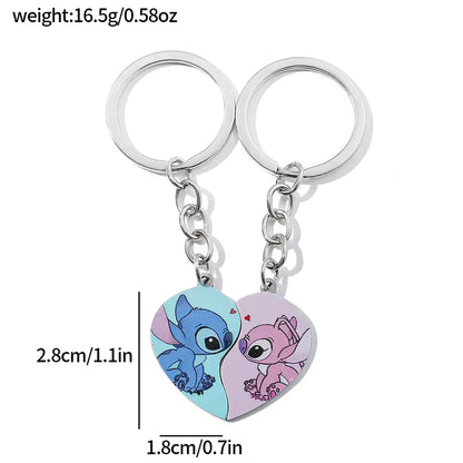 2 Pcs Stainless Steel Stitch Heart Lover Keychain, Fashion Set Couple Pendant, Valentine Gift