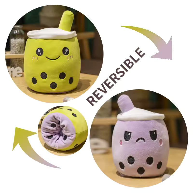 15/25 Cm Super Cute and Soft Boba Reversible Plush, High Quality Double-Sided Bubble Tea Doll