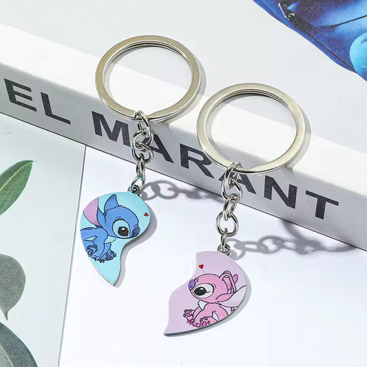 2 Pcs Stainless Steel Stitch Heart Lover Keychain, Fashion Set Couple Pendant, Valentine Gift