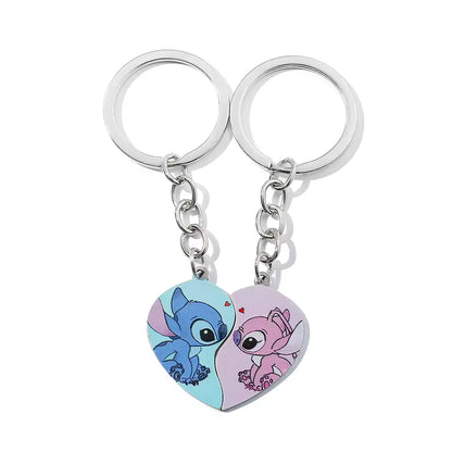 2 Pcs Stainless Steel Stitch Heart Lover Keychain, Fashion Set Couple Pendant, Valentine Gift