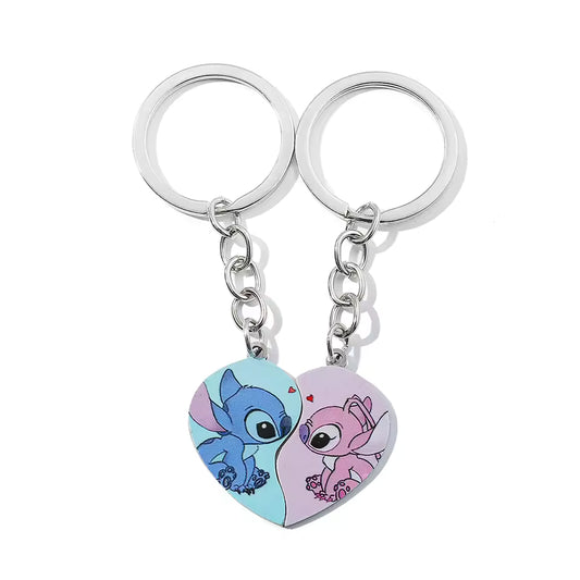 2 Pcs Stainless Steel Stitch Heart Lover Keychain, Fashion Set Couple Pendant, Valentine Gift