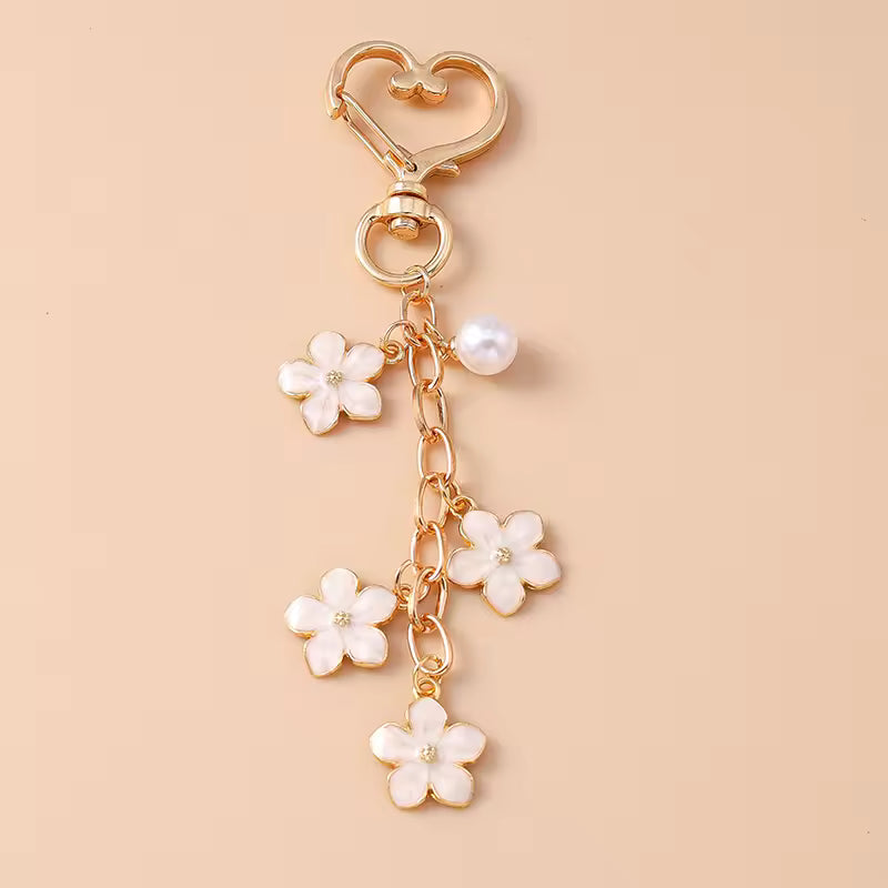 Cute Pearl Flower Keychain, Pedant Charm for Girls, Handbag Decor, Key Holder, Birthday Gifts, Niche